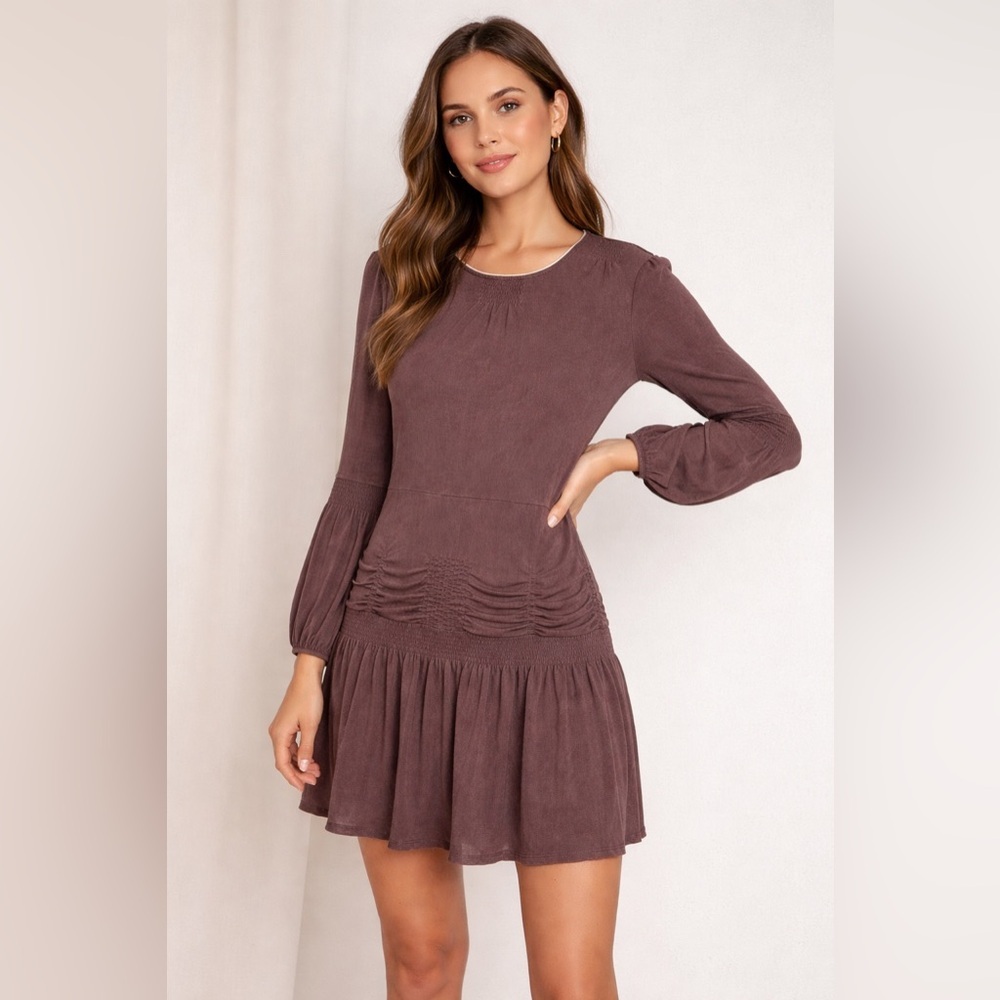 Max Azria collection silk Y2K vintage Brown Long Sleeve Dress smock size medium